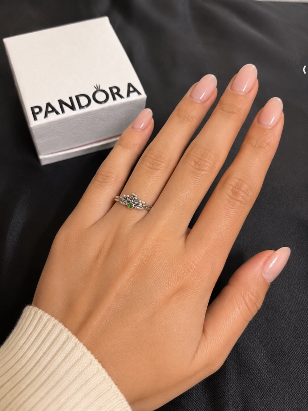NIB Pandora Silver Ring with Green Accent Stone